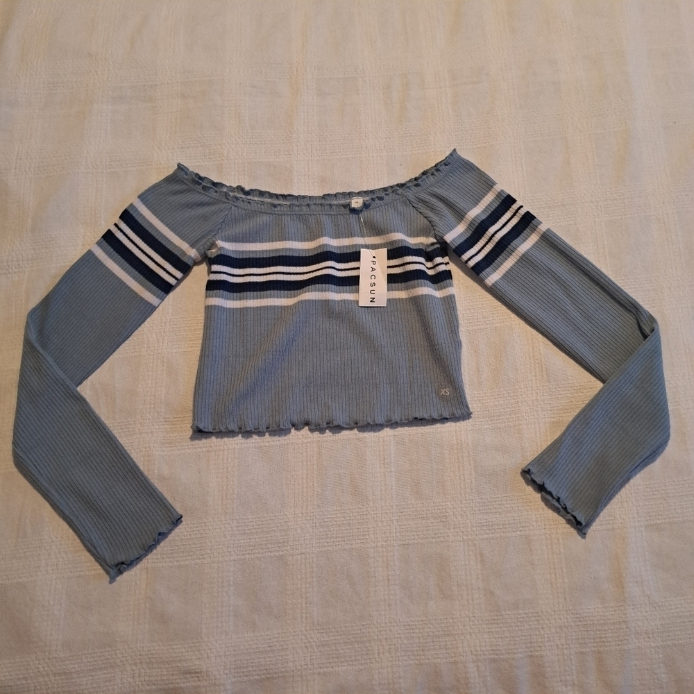 Pacsun Me to We women's size XS ribbed stripe long sleeve top, blue & white New